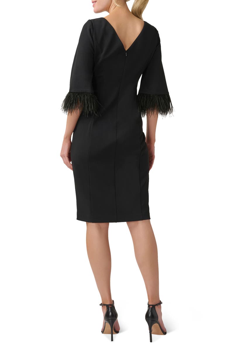 Adrianna Papell Feather Trim Crepe Sheath Dress, Alternate, color, 