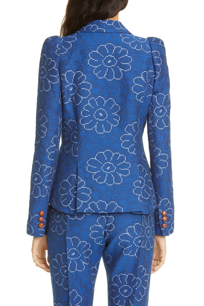 Abstract Floral Puff Sleeve Blazer, Alternate, color, INDIGO FLORAL
