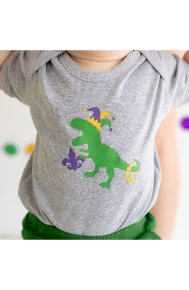 Sweet Wink Mardi Gras Dino Short Sleeve Bodysuit, Alternate, color, 