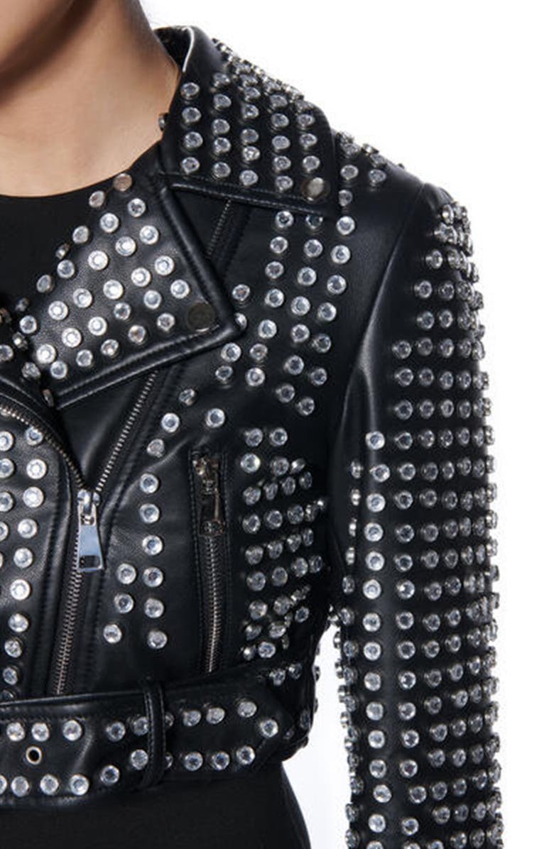 AZALEA WANG Gazette Studded Crop Faux Leather Moto Jacket, Alternate, color, Black