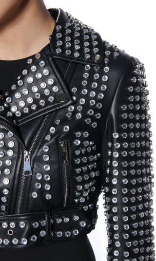Gazette Studded Crop Faux Leather Moto Jacket