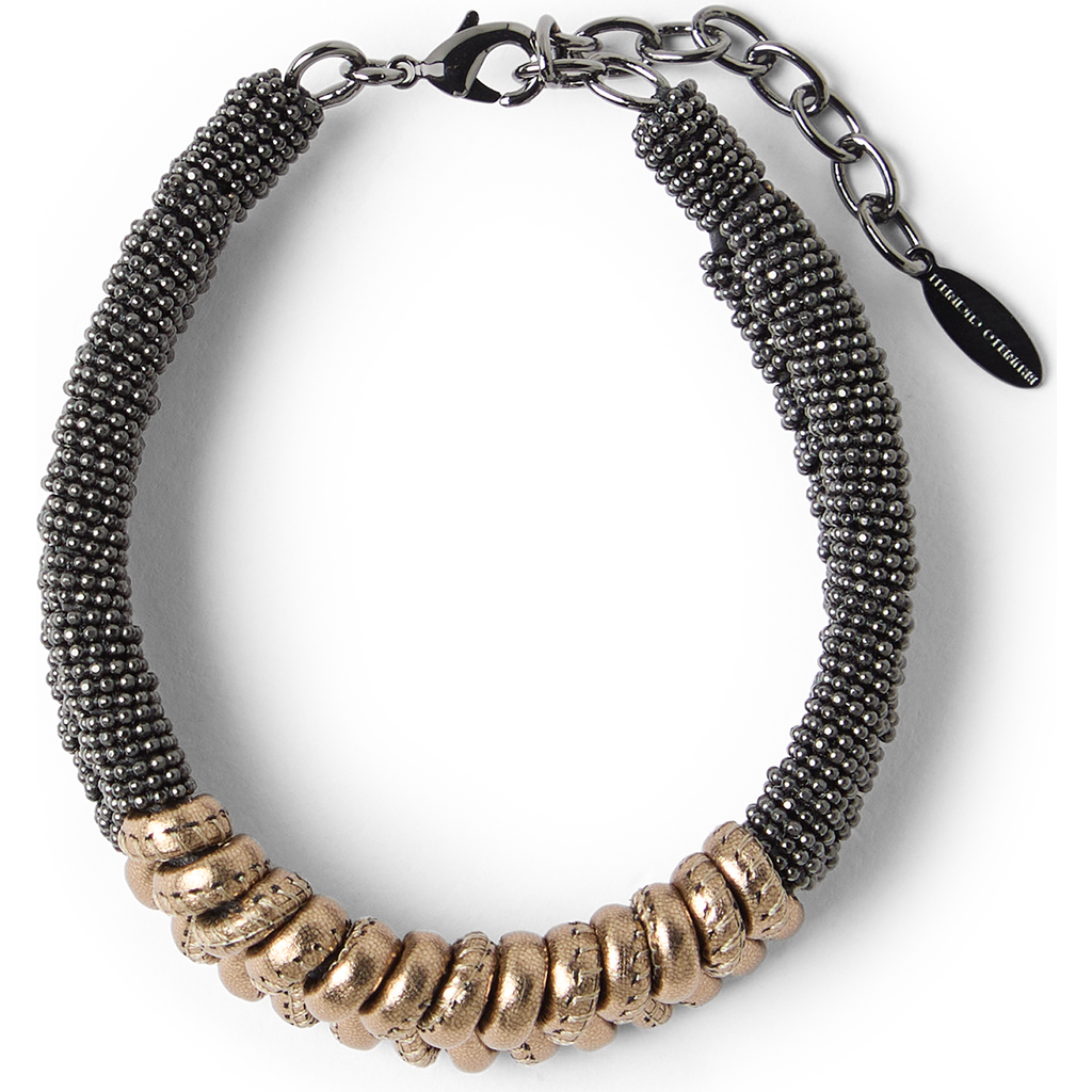Shop Brunello Cucinelli Leather And Monili Bracelet