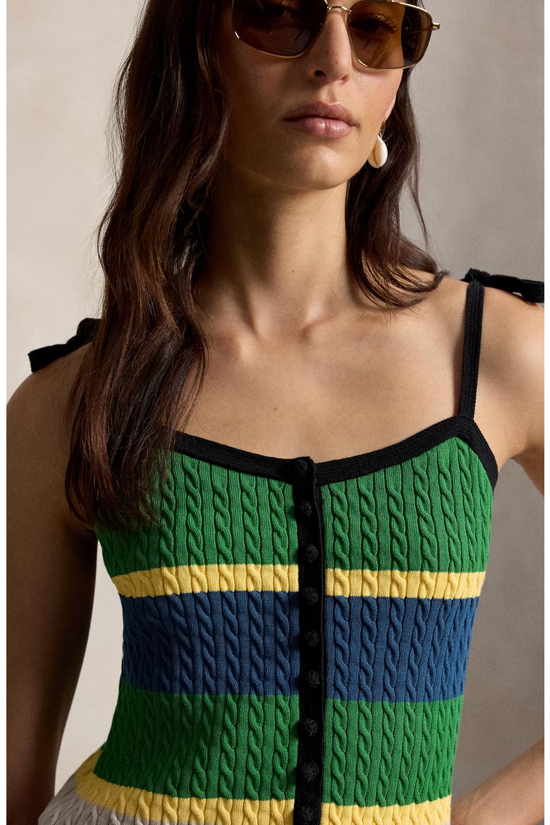 Stripe Cotton Blend Cable Sweater Camisole, Alternate, color, POLO BLACK MULTI