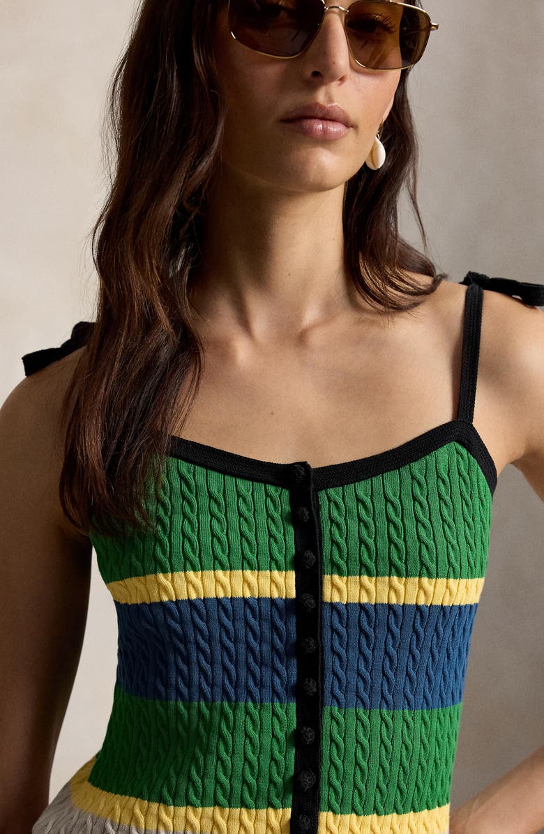 Polo Ralph Lauren Stripe Cotton Blend Cable Sweater Camisole, Alternate, color, Polo Black Multi