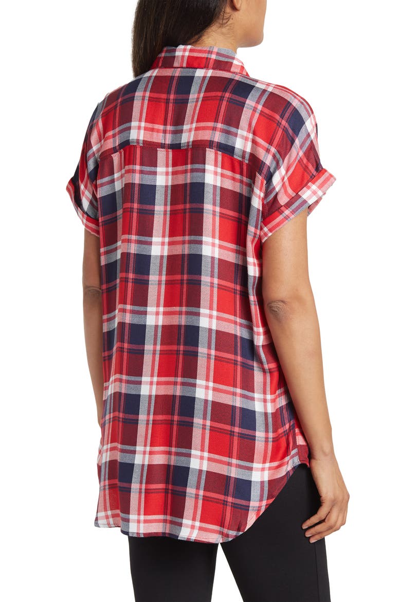 Plaid Short Sleeve Tunic Shirt, Alternate, color, RED NAVY JANA PLAID