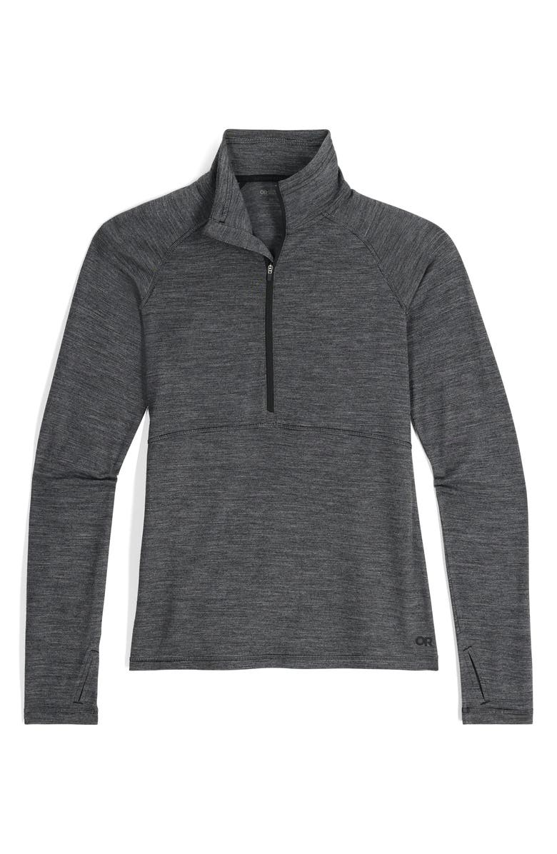 Outdoor Research Alpine Onset 150 Merino Wool Blend Base Layer Half Zip Pullover, Alternate, color, Black Heather