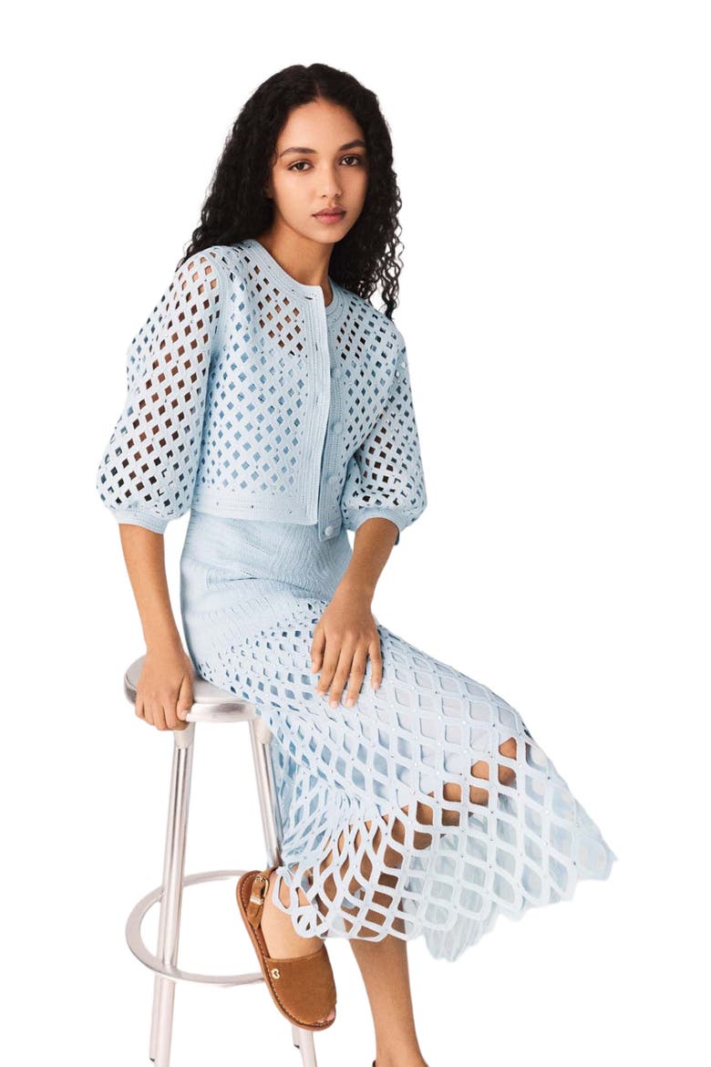 Rhinestone crochet cardigan, Alternate, color, Blue sky
