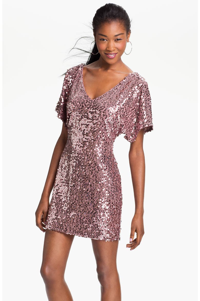 Cold Shoulder Sequin Dress, Main, color, DUSTY ROSE