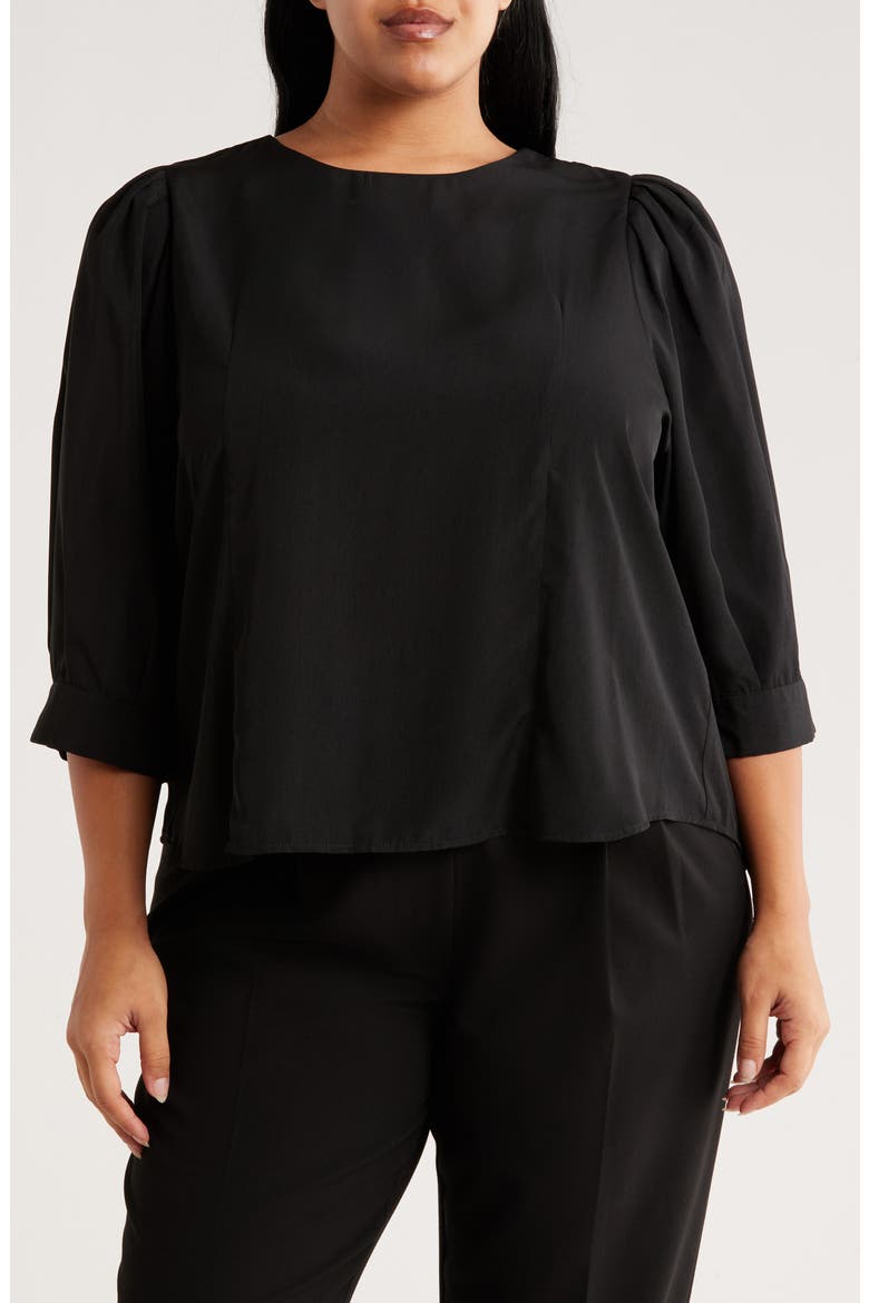 Three Quarter Sleeve Top, Main, color, BLACK