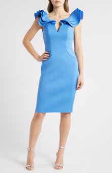 Eliza J Ruffle Shoulder Sleeveless Cocktail Dress