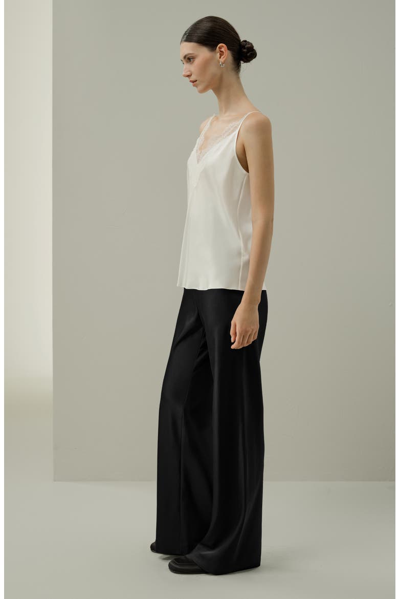 Women's Bias Cut Lace-Trimmed Silk Camisole, Alternate, color, Ivory