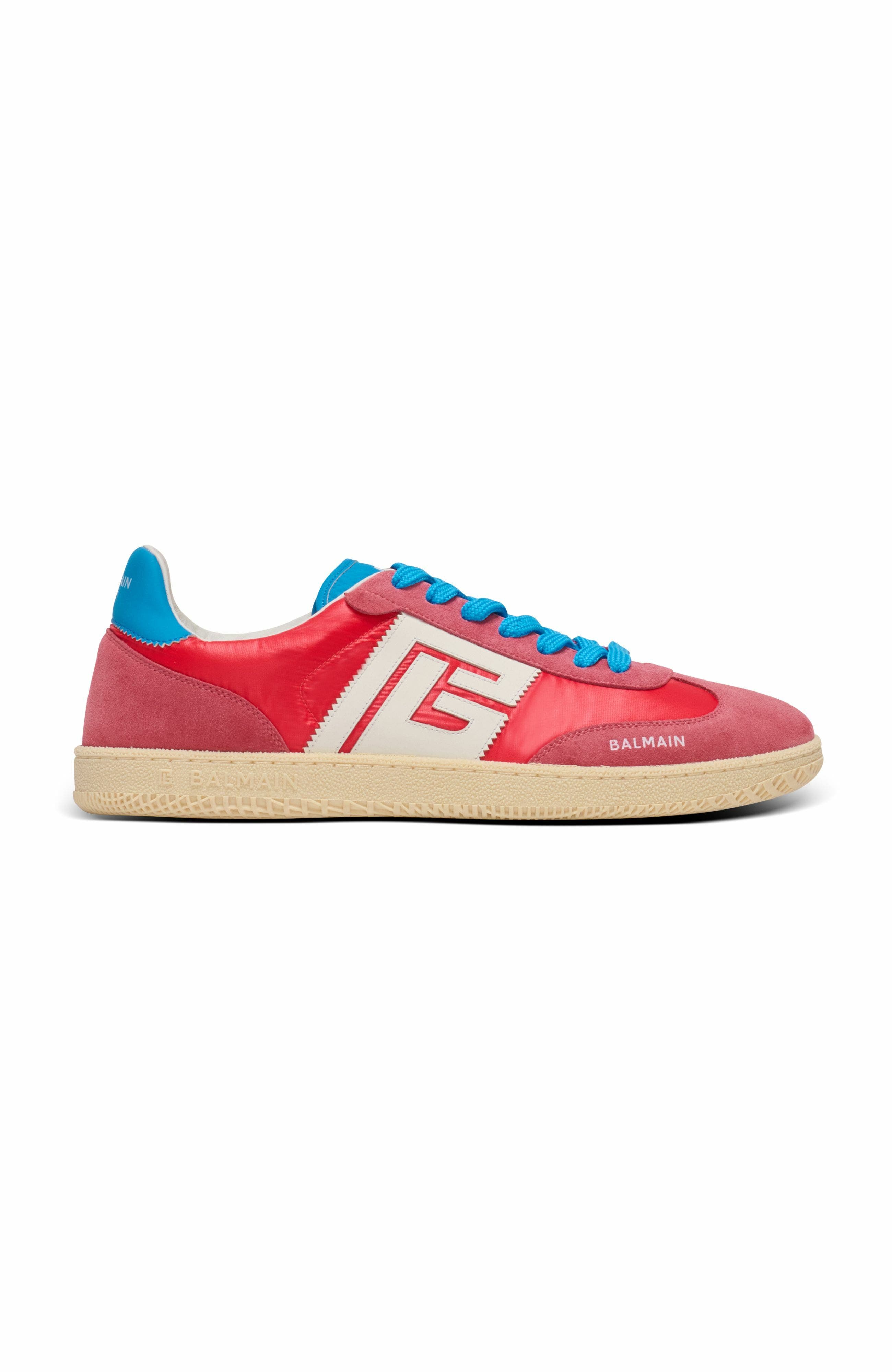 Balmain Swan Trainers In Suede And Nylon, Alternate, color, Red