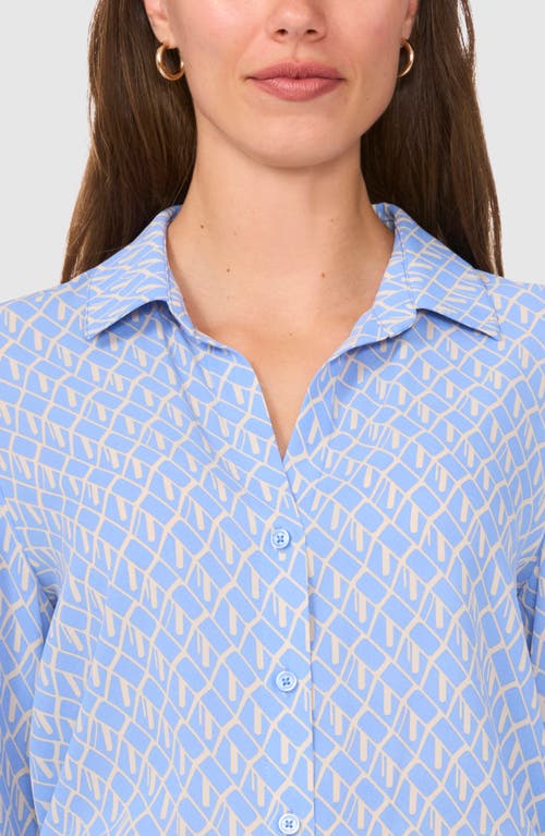 Halogen ® Geo Print Crepe Button-up Shirt In Blue