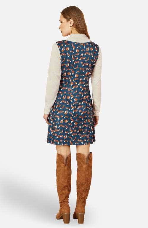 Yumi Fox Long Sleeve Layered Tunic Dress In Blue