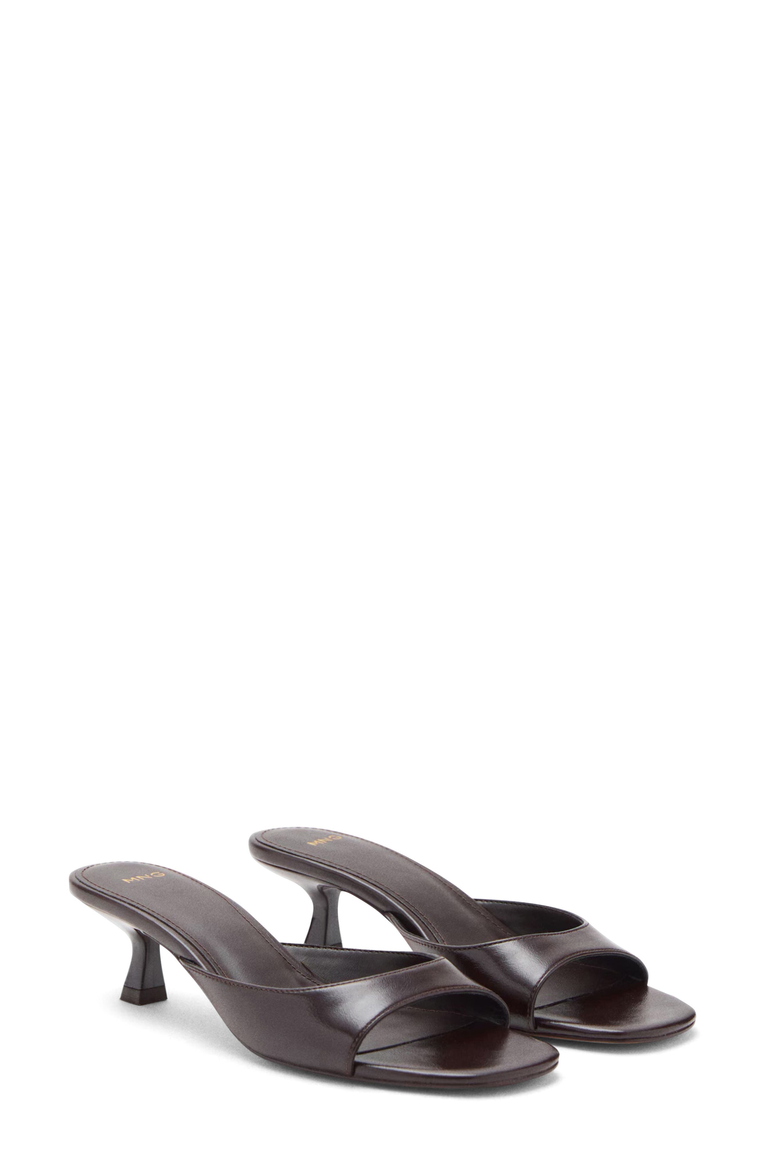 MANGO Kitten Heel Sandal, Main, color, Chocolate
