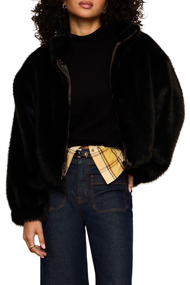 Everest Faux Fur Bomber Jacket, Main, color, BLACK