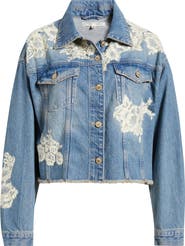 LoveShackFancy Amana Lace Patch Denim Jacket