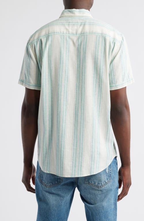 Rails Carson Stripe Short Sleeve Stretch Linen Blend Button-up Shirt In Blue