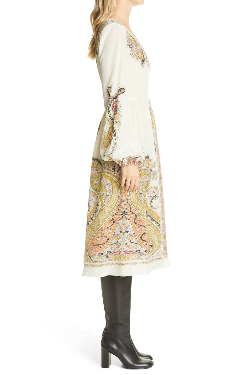 Etro V-Neck Long Sleeve Silk Midi Dress, Alternate, color,