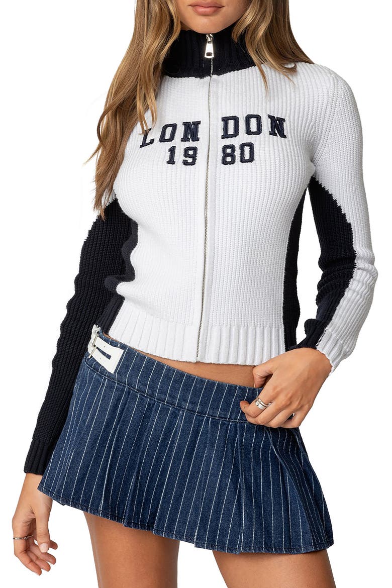 London High Neck Cardigan, Main, color, NAVY-AND-WHITE