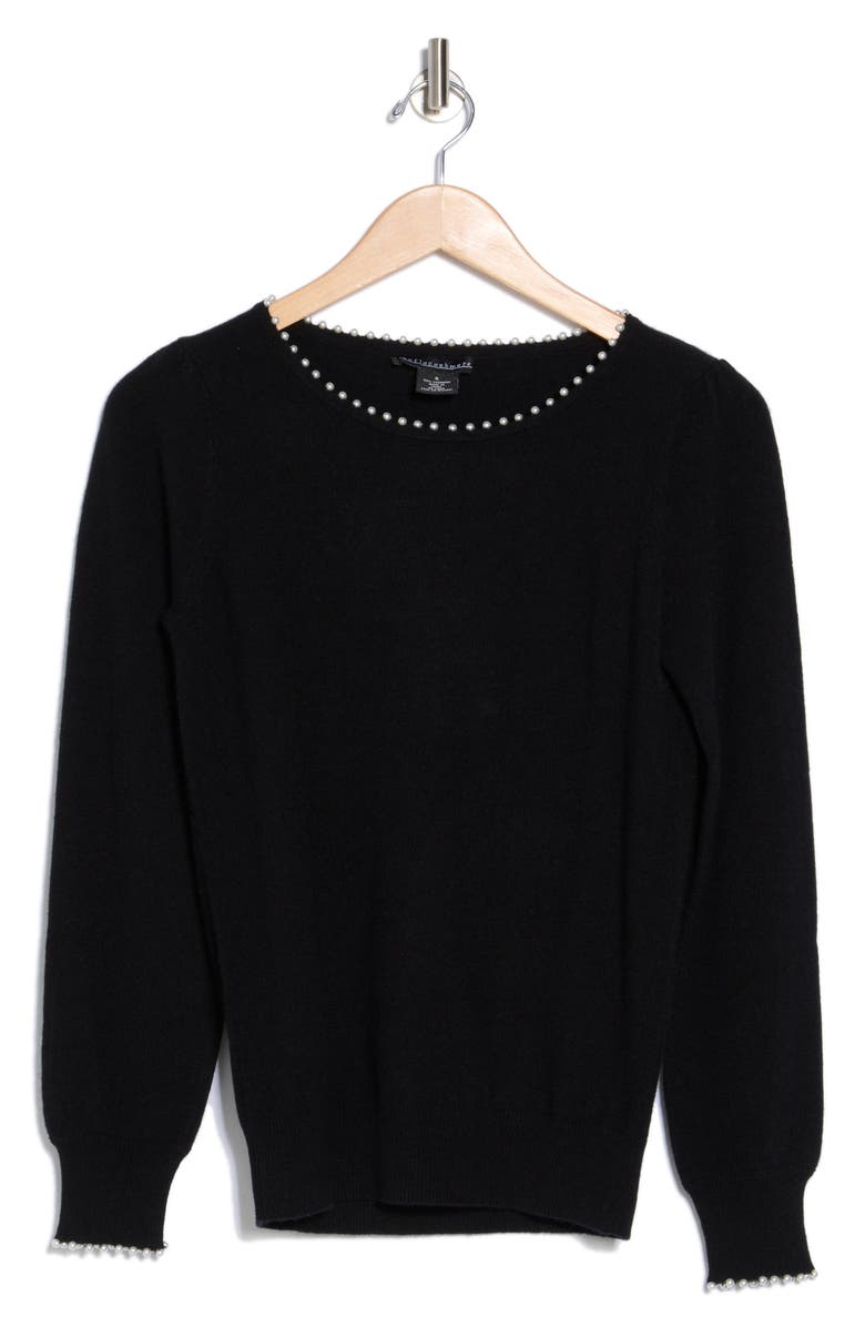 Sofia Cashmere Imitation Pearl Cashmere Crewneck Sweater, Alternate, color, 