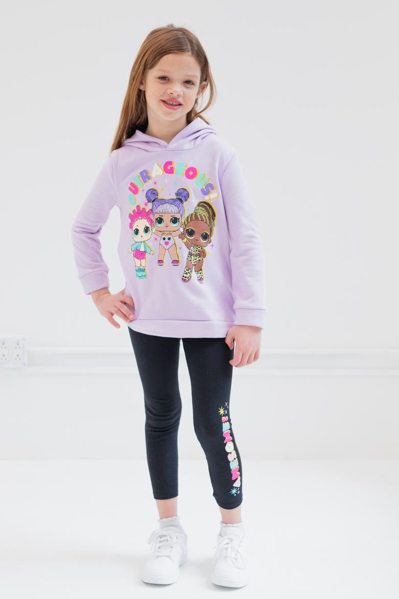 Fleece 2-Piece Hoodie and Leggings Set, Alternate, color, Lavender Black