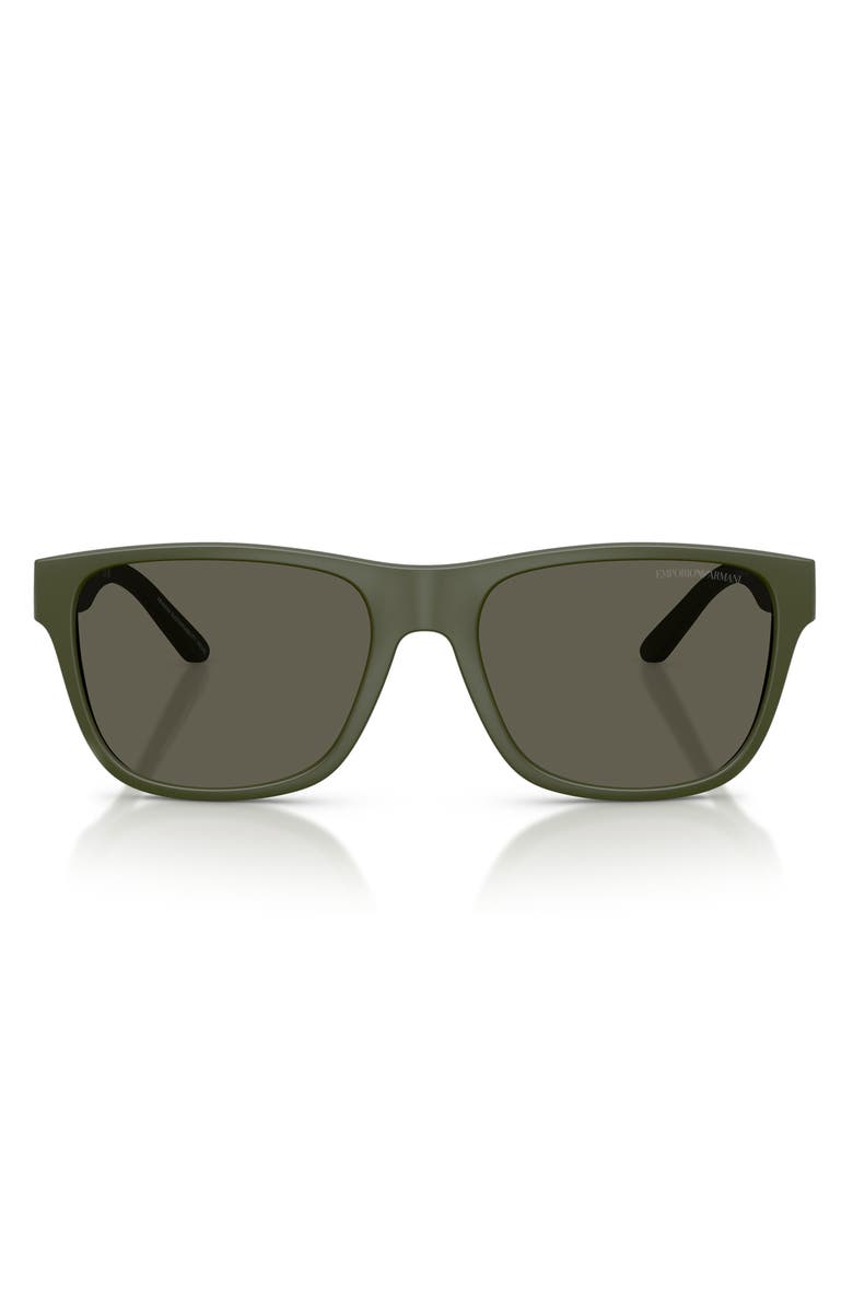Emporio Armani 56mm Square Sunglasses, Main, color, Matte Green / Dark Brown