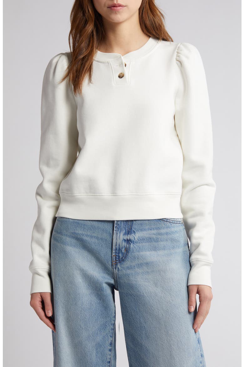 Femme Cotton Blend Henley Sweatshirt, Main, color, WHITE