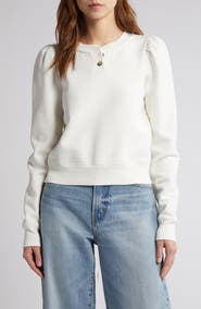 FRAME Femme Cotton Blend Henley Sweatshirt