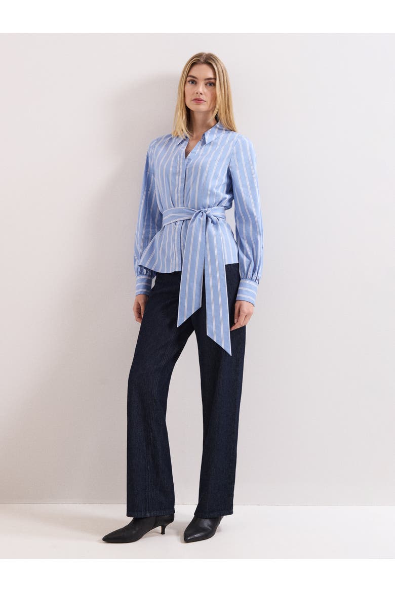 Collared Statement-Belt Shirt, Alternate, color, Blue