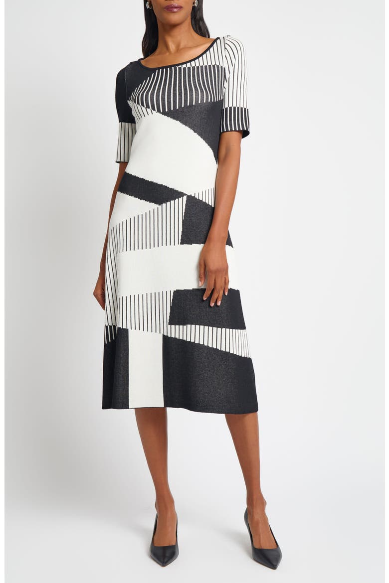 Knit Midi Dress, Main, color, BLACK/ IVORY