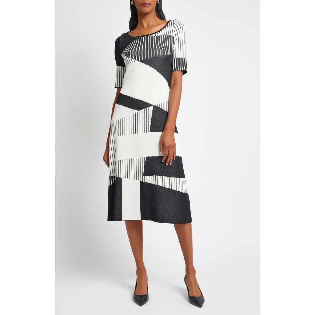 Ming Wang Knit Midi Dress In Gray