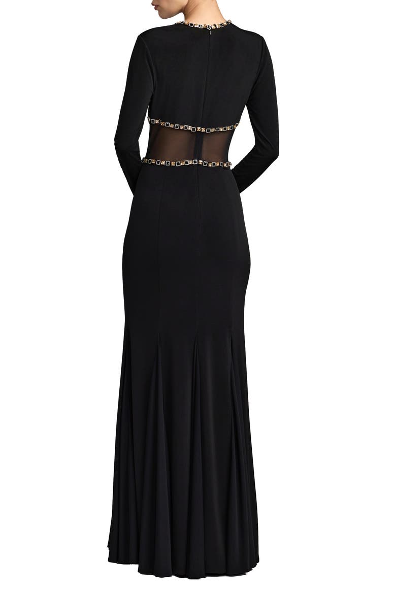 Crystal Trim Illusion Mermaid Gown, Alternate, color, Black