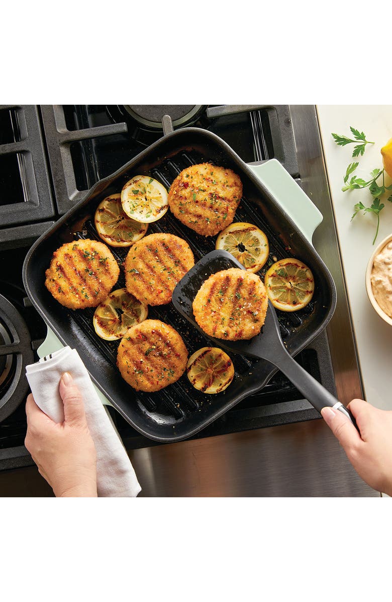 KITCHENAID Enamel 11-Inch Grill Roasting Cast Iron Pan, Alternate, color, Pistachio