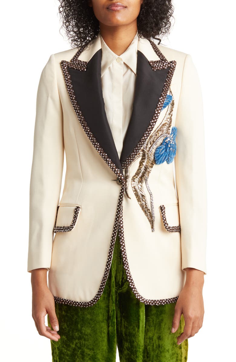 Gucci Classic Grain de Poudre Wool Jacket, Main, color, Ivory