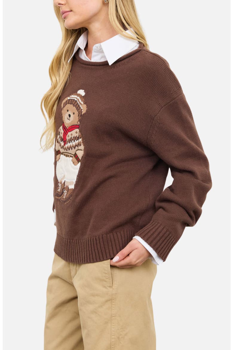 Teddy Bear Cotton Blend Sweater, Alternate, color, BROWN MULTI