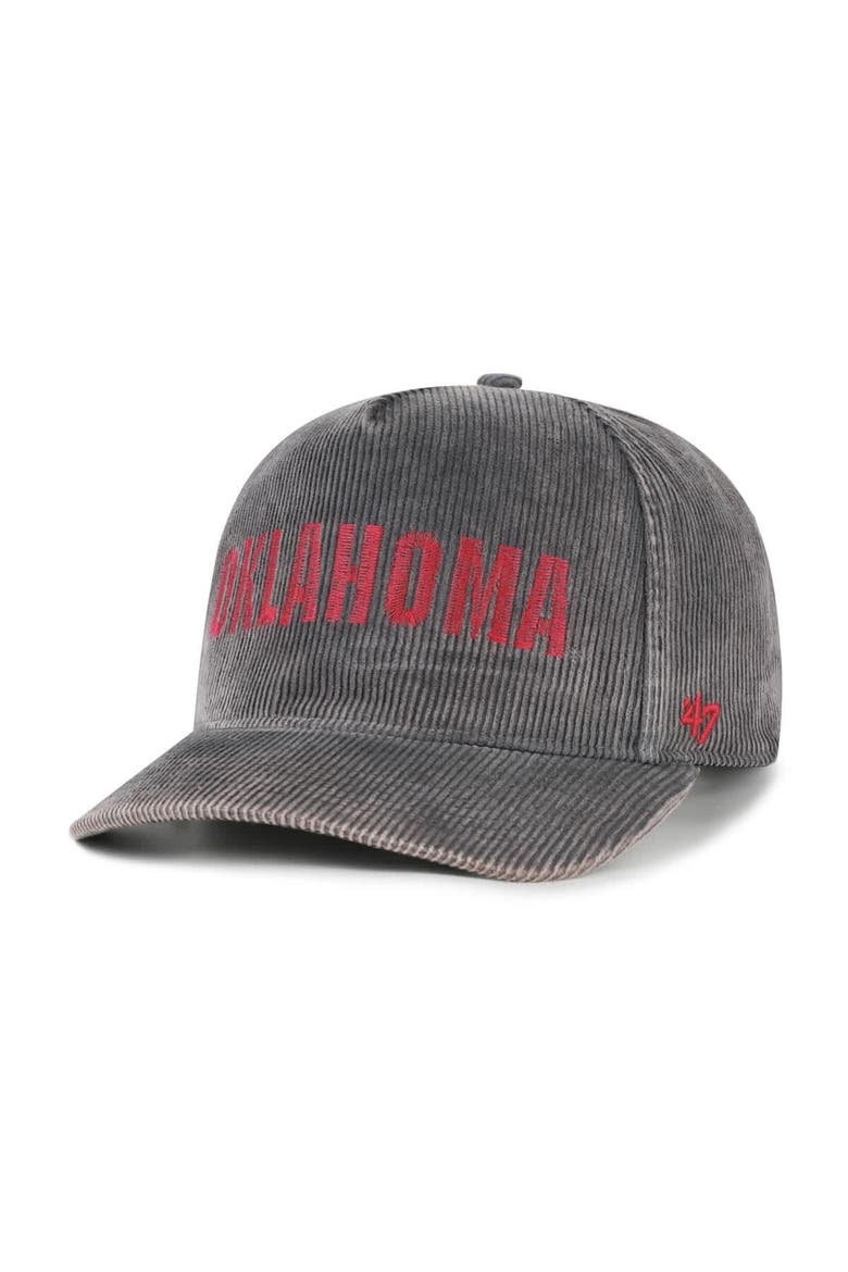 Men's '47  Gray Oklahoma Sooners Reclaim Snow Wash Corduroy Hitch Adjustable Hat, Main, color, Gray