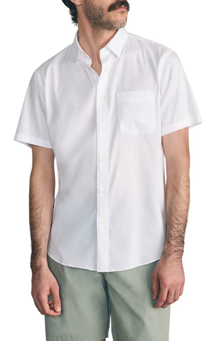 Faherty Movement Short Sleeve Button-Up Shirt, Main, color, Cloud White