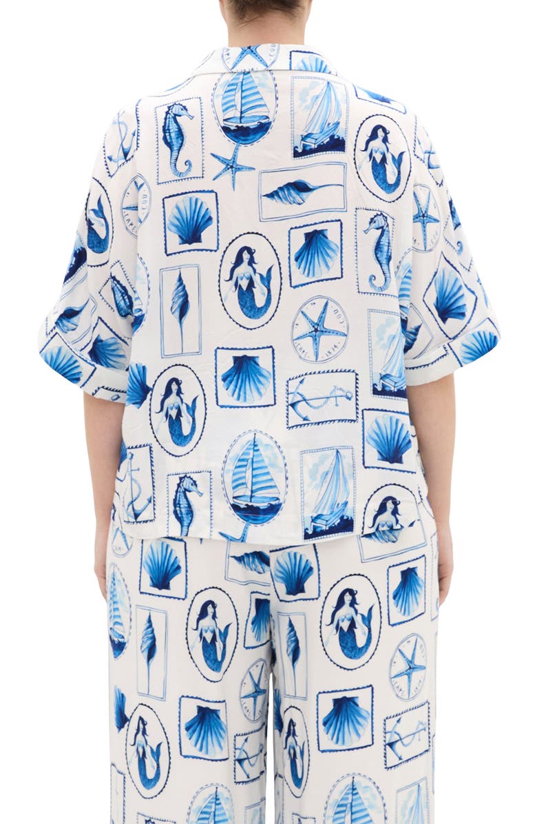 City Chic Liana Postcard Print Button-Up Shirt, Alternate, color, 