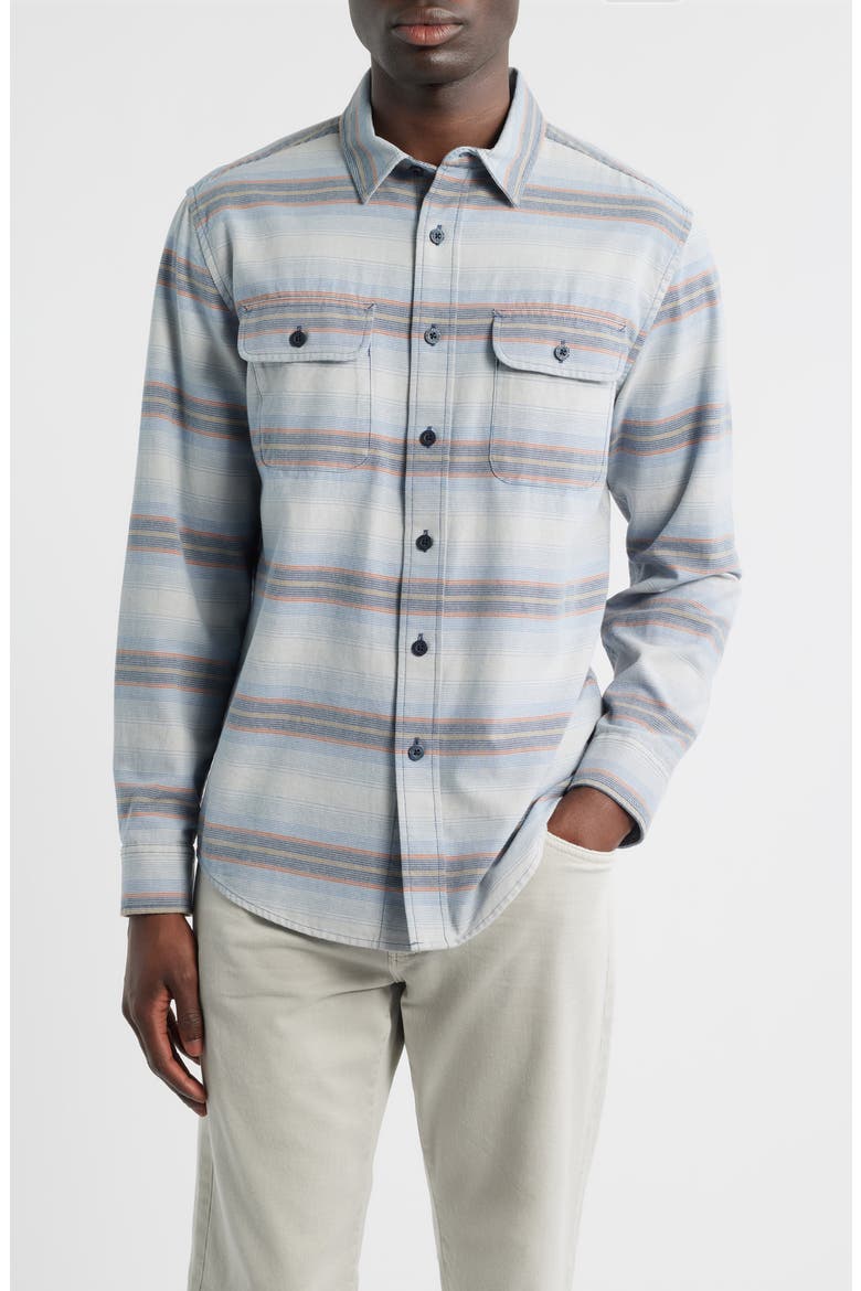 Beach Shack Stripe Brushed Cotton Button-Up Shirt, Main, color, BLUE STRIPE