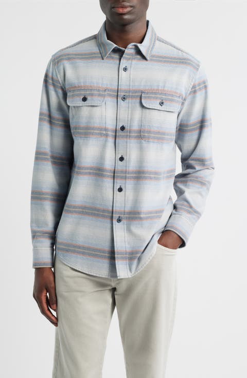 Beach Shack Stripe Brushed Cotton Button-Up Shirt