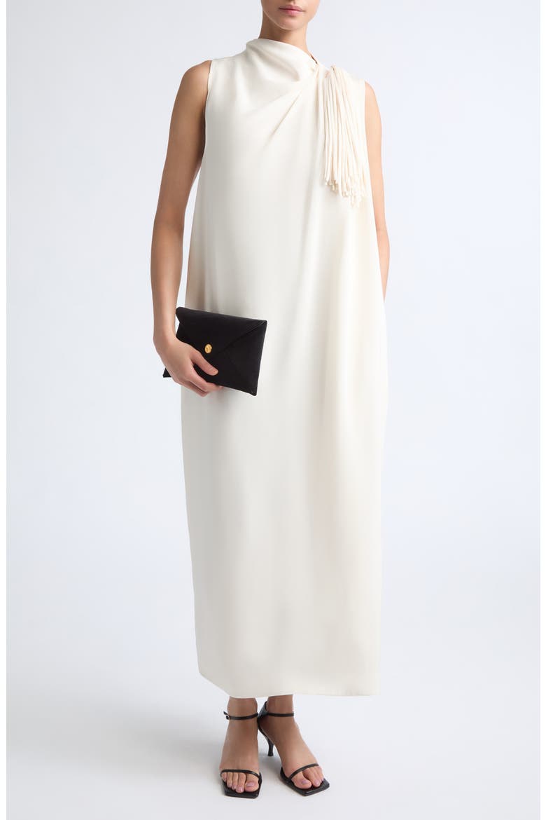 Jackie Fringe Trim Silk Dress, Alternate, color, IVORY