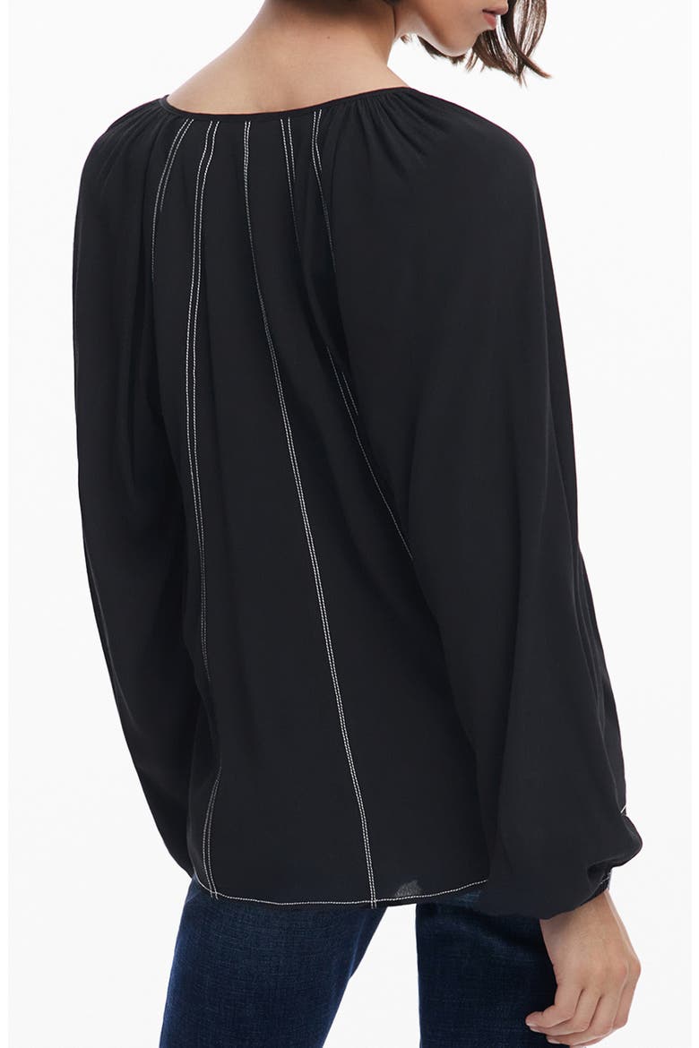 Embroidered Tie Neck Top, Alternate, color, BLACK