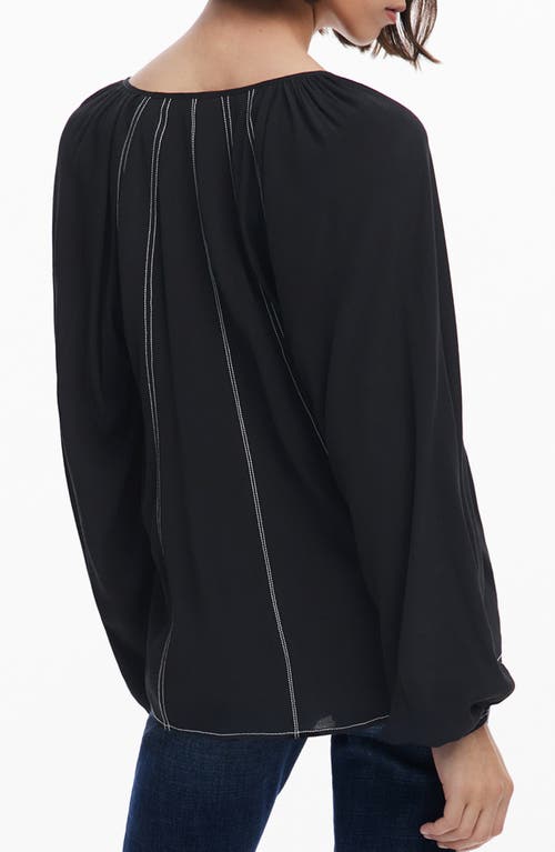 Desigual Embroidered Tie Neck Top In Black