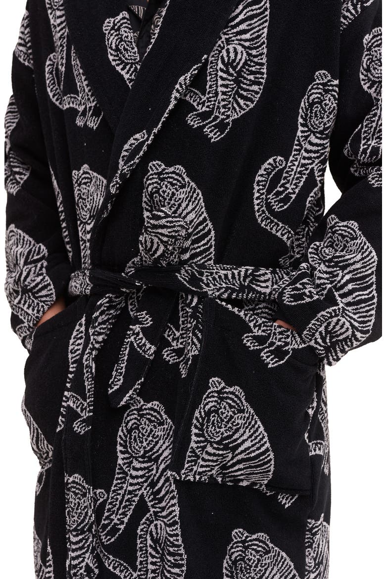 Print Cotton Terry Cloth Robe, Alternate, color, BLACK/ CREAM