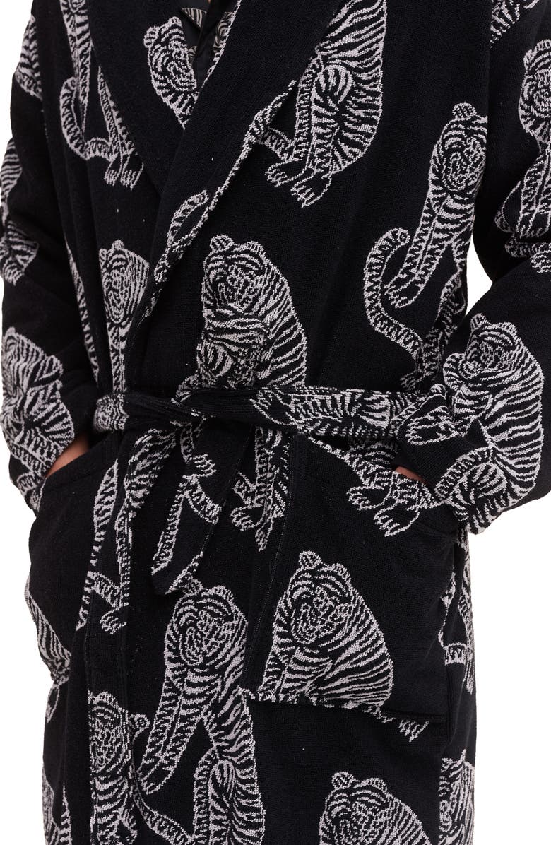 Desmond & Dempsey Print Cotton Terry Cloth Robe, Alternate, color, Black/ Cream