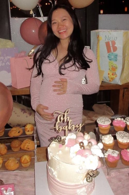 Pinkblush Off Shoulder Long Sleeve Wrap Maternity Photoshoot Gown/dress In Pink