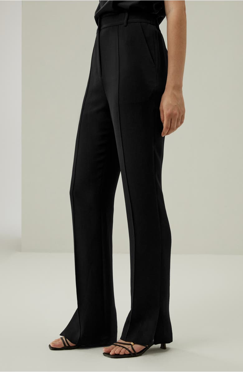 Lilysilk Silk Straight Leg Trousers with Side Slit, Alternate, color, Black