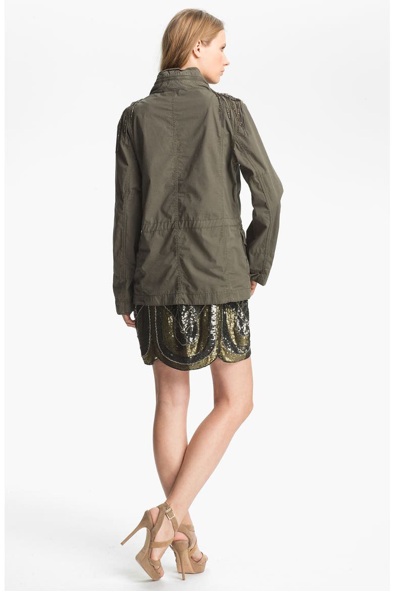 Sequin Shoulder Military Jacket, Alternate, color, MILITARY