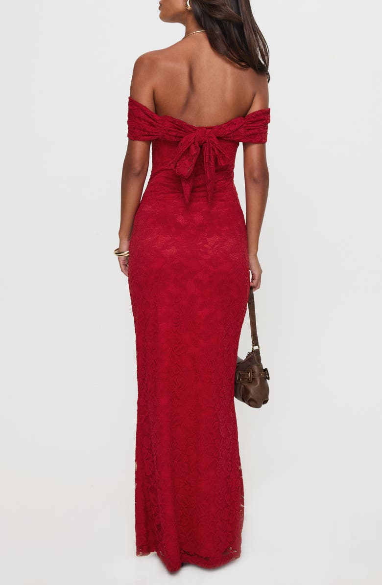 Princess Polly Allured Off the Shoulder Floral Lace Dress, Alternate, color, Burgundy